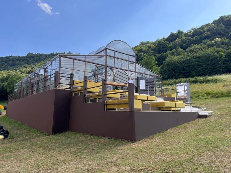 Greenhouse platform with mountain view
